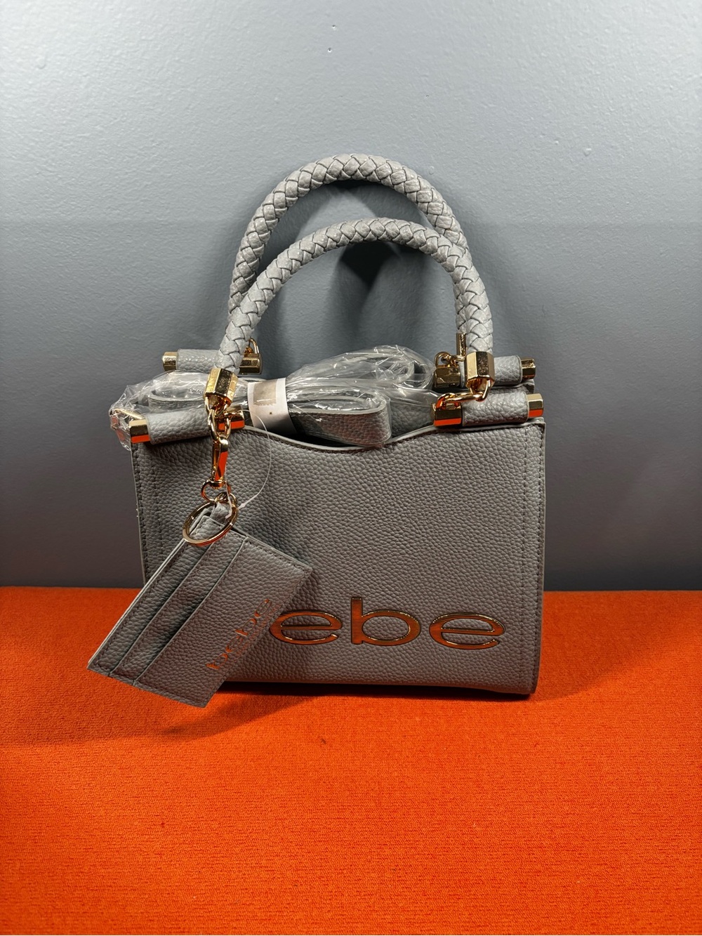 Bebe Fabiola Structured Top-Handle Bag with Gold Hardware